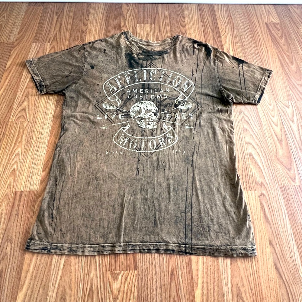 Affliction Men's Distressed Brown Graphic Tee
